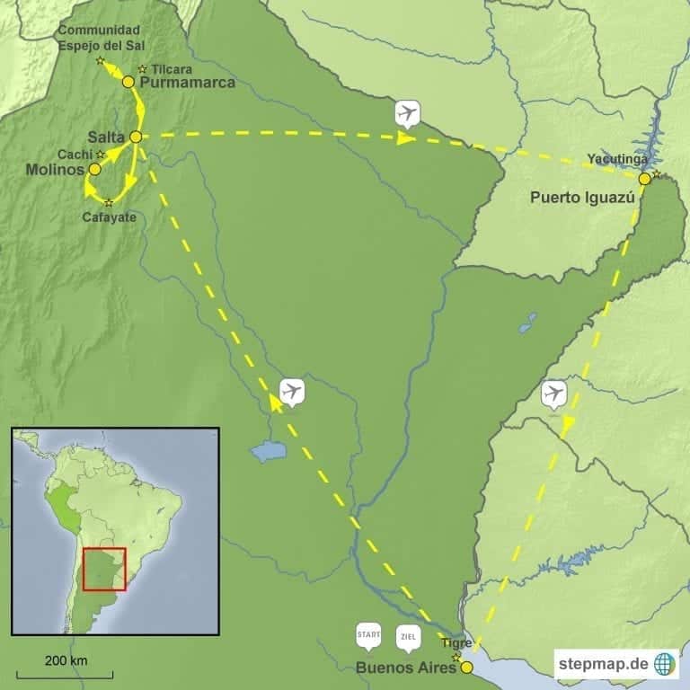 Landkarte Gruppenreise Buenos Aires und der wilde Norden