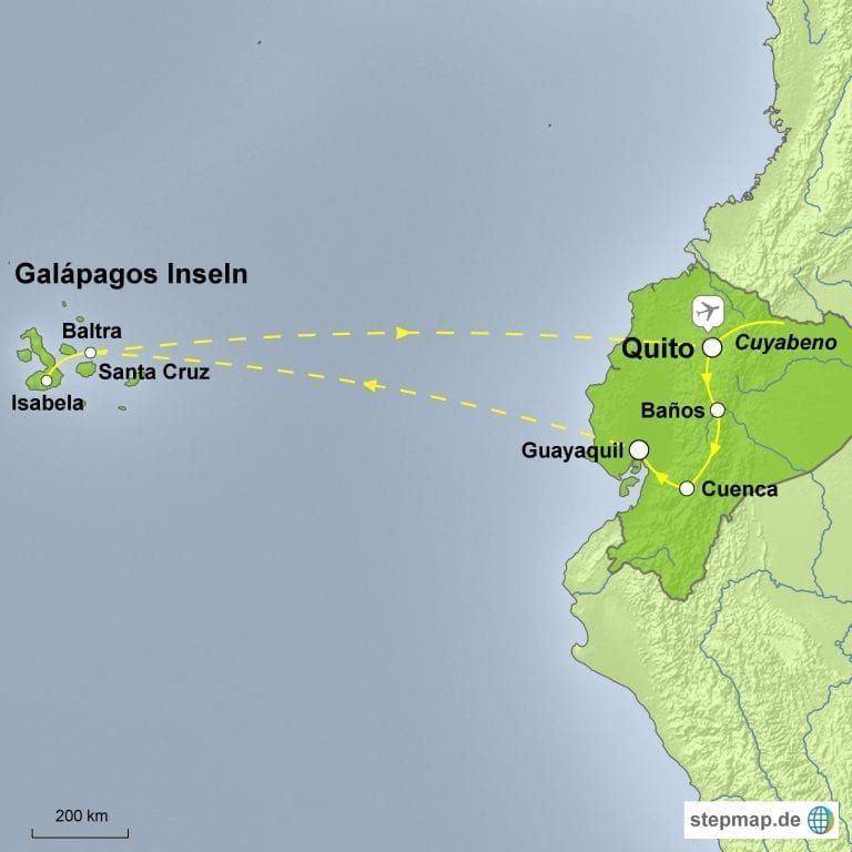 Landkarte Individualreise Ecuador Festland und Galápagos