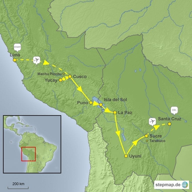 Landkarte Individualreise Peru & Bolivien Im Reich des Sonnengottes