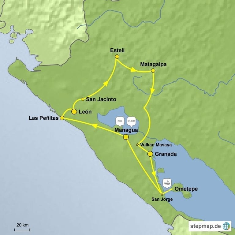 Landkarte Gruppenreise Nicaragua kompakt